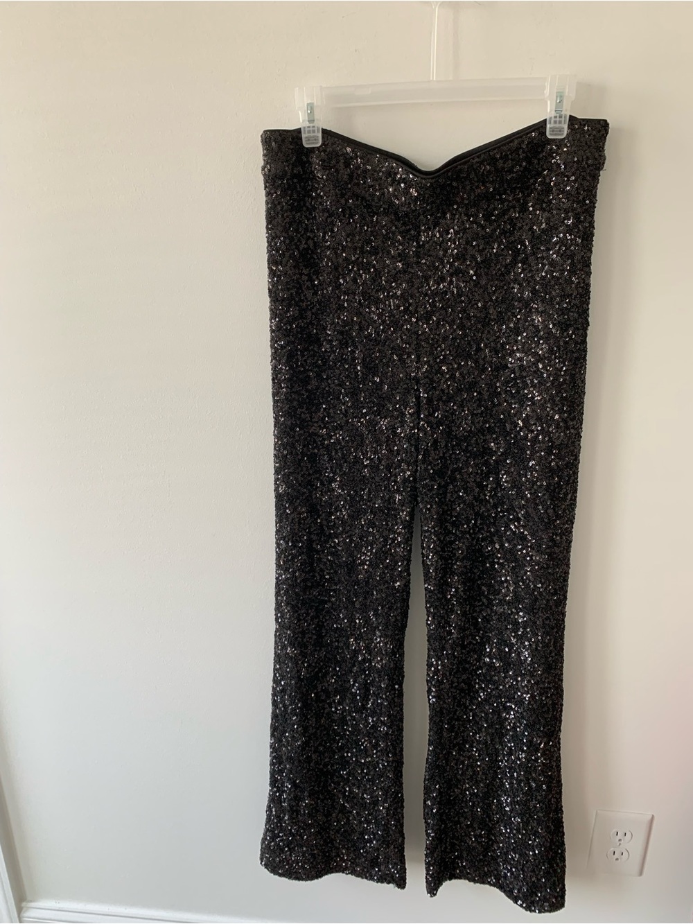 Express Black Sequin Wide-Leg Pants elastic waist 10 NWOT